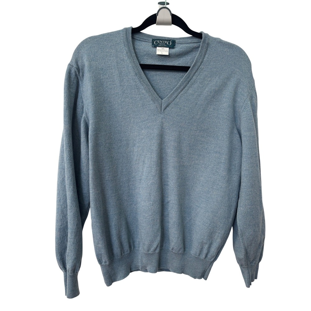 Vtg Centro Maglia Italy Blue 100% Extrafine Merino Wool V-Neck Sweater Womens L